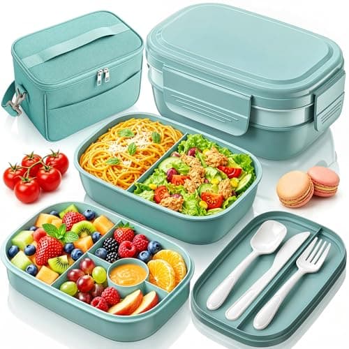 Bento Box Adult with Insulated Lunch Bag - 3 Stackable Leak-Proof Lunch Box