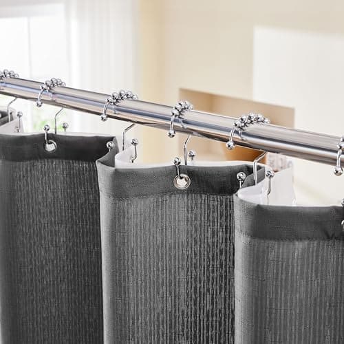 Lameirose Grey Shower Curtain and Liner, 3 in 1 Shower Curtain Set with 12 Double Sided Shower Curtain Hooks, Cloth Shower Curtains for Bathroom,Waterproof, 72" W*72" H