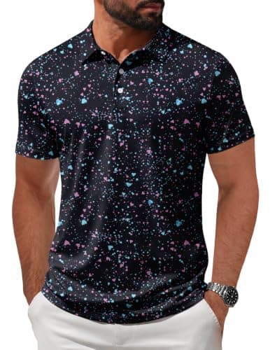 ZITY Mens Golf Shirt Short Sleeve UPF 50+ Athletic Casual Collared Polo M | Machine Wash, Print Patterns, Performance Moisture Wicking, Quick Drying, Breathable, Stretchy, Soft, Daily, Business, Work