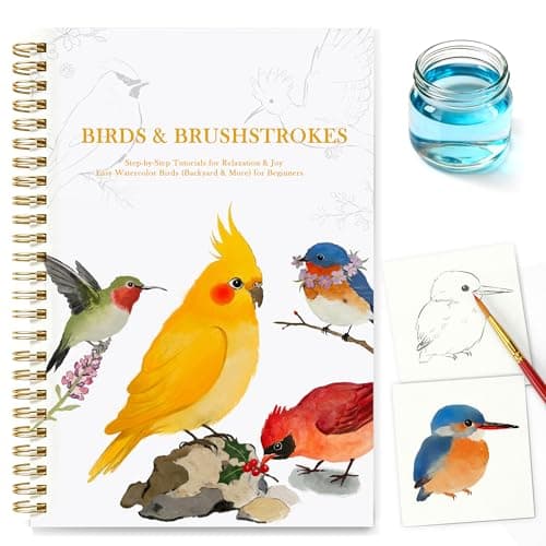 Creazic Watercolor Workbook for Adult Beginners, Pre-Sketched Bird Watercolor Coloring Book, Easy Step-by-Step Watercolor Tutorial on 140lb Paper, Spiral-Bound for Relaxation & Creative Art Practice