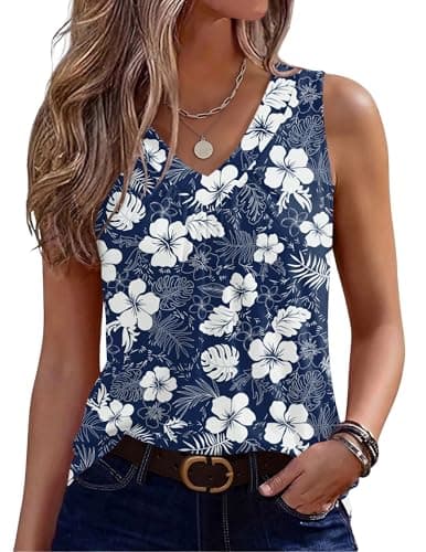 Zeagoo Womens Tank Tops Summer Sleeveless Tops V Neck Pleated Shirts | Summer Sleeveless Loose Fit Tops,Basic Tees,Dressy Casual Trendy Clothes,Fashion Clothing,Cute Tops,Womens Tops,Ladies Shirts