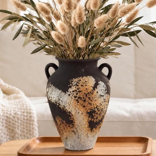 Brown Ceramic Clay Vase with Handles, Vintage Flower Vase for Home Decor | 10" Waterproof DecorativeCeramic Tabletop Vase with Handcrafted Texture for Vintage Home Décor, Office Styling, and Gifting.