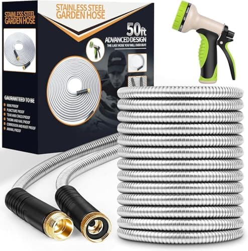 خرطوم المياه «Unywarse Garden Hose» بطول 50 قدمًا، مصنوع من المعدن، مزود بفوهة ذات 10 وظائف، ومقاوم للالتواء