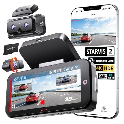 AKEEYO 3-Channel Dash Cam with Telephoto Lens, 4" IPS Touchscreen, STARVIS 2 Sensor, 2K Recording, ADAS+BSD 6 Safety Alerts, IP67 Rear Camera, GPS, 5GHz WiFi, 24H Parking Mode, Free 64GB Card