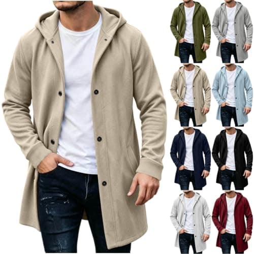 Mens Sweatshirt Casual Long Hooded Sweatshirt Button with Pockets | Mens Long Hooded Sweatshirt Casual Sweatshirt Solid Button Long Sleeve Jacket Winter Coat