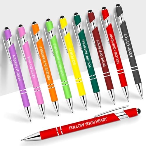 Greengines 10 PCS Inspirational Pens Bulk with Stylus Tip Gifts Black Ink | Motivational Ballpoint Ink Pen Gifts for Women Teacher Students Coworkers Office Supplies