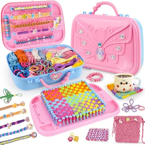 Nicella 6-in-1 Friendship Bracelet Making Kit Toys, Weaving Loom Craft for Kids, 500+ Pcs DIY Kits for Bracelets, Potholders, Pendants, Bags, Hats & Scarves