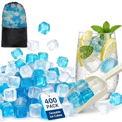 AONOX 400 Pack Reusable Ice Cubes for Drinks with Ice Scoop | BPA-Free Refreezable Plastic Ice Cubes for Parties, Bars, Whiskey, Cocktails, Coolers & Lunch Boxes