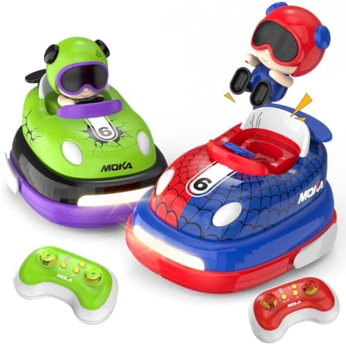Highmall 2-Player Battle 3+ rc Car Boys Proportional Steering/Throttle | Cartoon Remote Control Bumper Cars with Light & Sound – Racing Set (Drift + Collision Modes) | Rechargeable Kids’ Race Cars