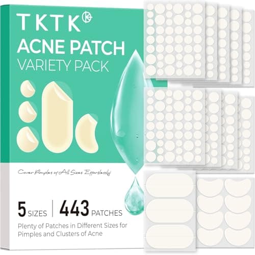 TKTK Large Hydrocolloid Pimple Patches for Acne Breakouts, 4 Big Sizes | Pimple Stickers for Cheeks, Forehead, Chin Blemishes Zit & Breakouts, for All Skin Types, Variety of Sizes