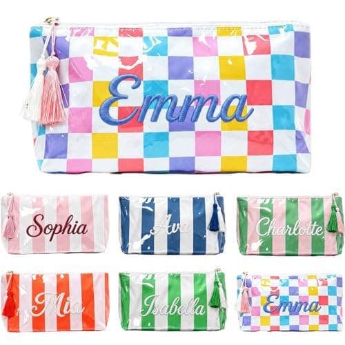 KEQHAULI Personalized Embroidered Makeup Bag for Women, Custom Name Waterproof Cosmetic Bag, Large Capacity Travel Toiletry Pouch, Unique Birthday Gifts for Bridesmaid Mom Wife Friend