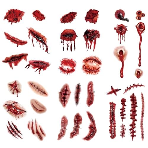 9 Sheets Halloween Temporary Fake Scar Tattoos for Zombie Makeup Kits | Scary Fake Wound Tattoos for Adults, Realistic and Waterproof Tattoo, Face Body Tattoo Stickers for Halloween Cosplay Party