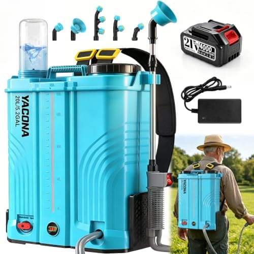 Backpack Sprayer Battery Powered 5 Gallon, 100 PSI Electric Garden Sprayer with Wash Bottle & Mixing System & 6 Nozzles for Lawn, Garden, Yard, 4.0Ah Battery & Charger Included
