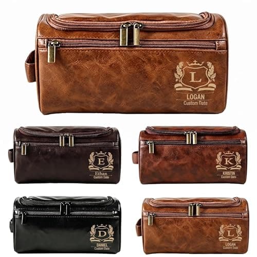 KEQHAULI Custom Leather Hanging Toiletry Bag for Men, Personalized Dopp Kit with Name, Waterproof Travel Shaving Organizer with Multi-Pockets,Unique Gift for Dad Husband Uncle Groomsmen