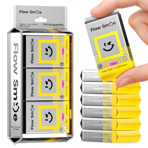 مناديل «FLOW SMILE» المخصصة للسفر، 99.5% ماء، بدون عطر، للبشرة الحساسة، 42 قطعة