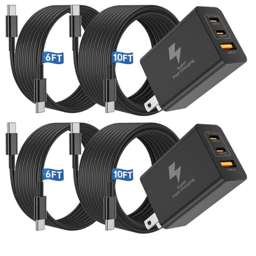 65W USB C Super Fast Charger and 6+6+10+10ft USB C to C Cable Long,100W Type C Block Plug/Android Phone Charging Cord for Samsung Galaxy S26/S25/S24 Ultra/S23+/S22Plus/S21/iPhone Duo 18 17 Pro