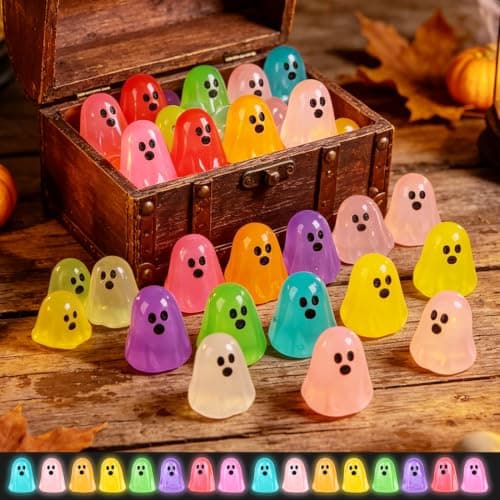 Bomivix 100 Pcs Luminous Halloween Mini Ghost Figures, Glow in the Dark Halloween Ghosts, 8 Colors Small Resin Ghost Decorations for Indoor Outdoor Party Table Garden Décor