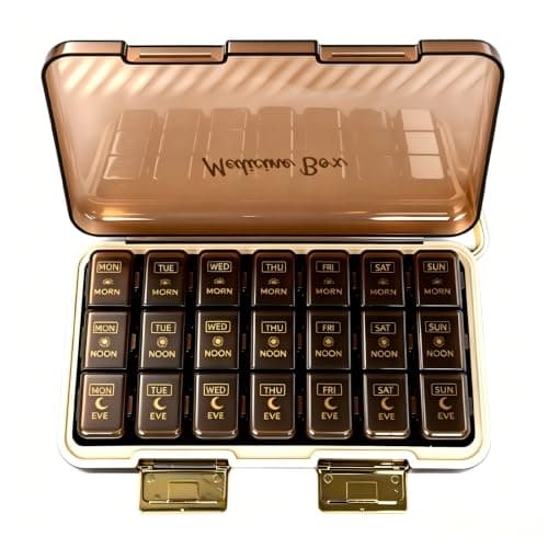Viaptus Weekly Pill Organizer 7 Day, Large Pill Box Moisture-Proof, Brown | 3 Times a Day | Removable Medication Organizer Rows | Compact & Travel-friendly, for Vitamins, Fish Oil & Supplement