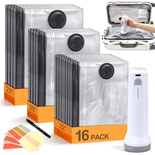 Lollyx 16 Pack Vacuum Storage Bags for Clothing with Cordless Pump