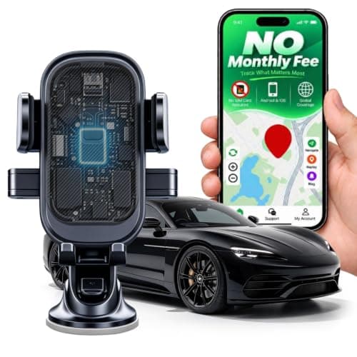 Car Phone Mount with Built-in GPS Tracker—Subscription-Free car Tracker with no Monthly fees and no SIM Card Required, Suitable for Discreet car Tracking.