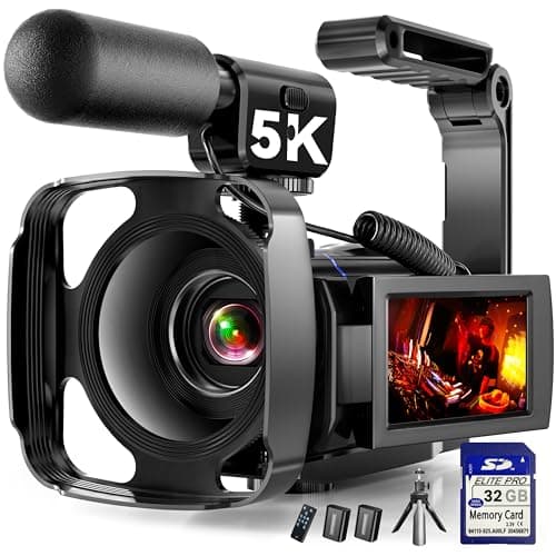 5K Video Camera Camcorder, 64MP Video Cameras for Filming with 3" 270° Rotatable Touch Screen, 16X Zoom Digital Camera with IR Night Vision, WiFi & Webcam, 32GB Card + 2 Batteries + Mic Included