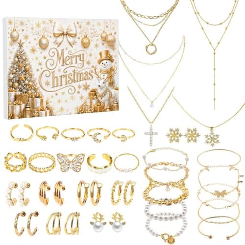 Trouvaile Advent Calendar for Women Jewelry 2026, 24 Days Advent Calendar for Adult Women Teen Girls, 33 PCS Christmas Jewelry Gift Set with Earrings Necklaces Bracelets Rings for Wife Girlfriend