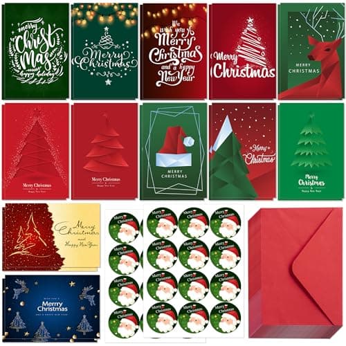 HSHFAMIIY Christmas Cards, 24 Pcs Christmas Cards with Envelopes & Stickers | Blank Holiday Greeting Card Set, Christmas Stocking Stuffers, Christmas Gift Baskets,Christmas Gift Bags(4 x 6 Inch)