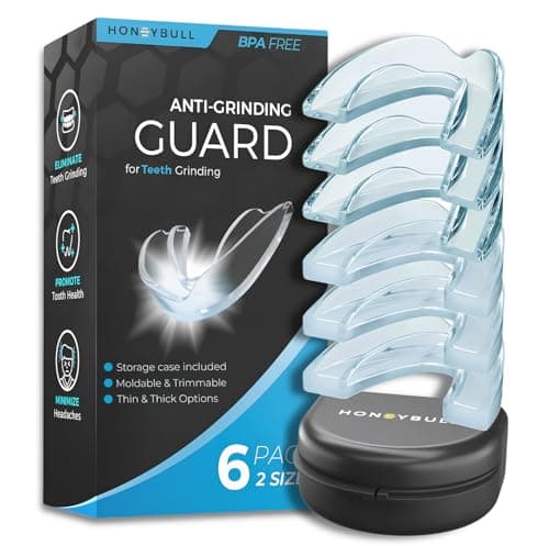 HONEYBULL Anti Grinding Night Guards, Moldable, 6 Pack Thin & Thick | Custom Moldable Fit, BPA-Free Material, Overnight Comfort, Storage Case Included