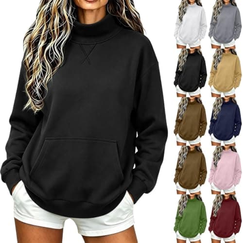 FPMLUXLL Womens Mock Neck Sweatshirt Casual Pullover Sweaters with Pockets