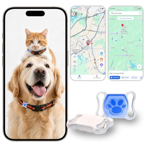 Pet Tracker for Dogs Cats, Location, No Monthly Fee,for Android and iOS, Compatible iOS, IPX7 Waterproof Collar Tag, 365-Day Battery, Paw Print Design, Lightweight 20g