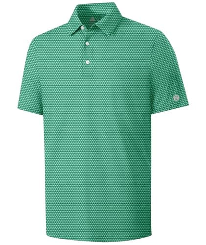 V VALANCH Mens Golf Shirts Short Sleeve Print Polo Shirt Green Golf Ball L | Moisture Wicking,UPF50+,4-way Stretch,Soft,Lightweight,Cool,Breathable,Work,Fishing,Hiking,Travel,Daily Collared Golf Polo