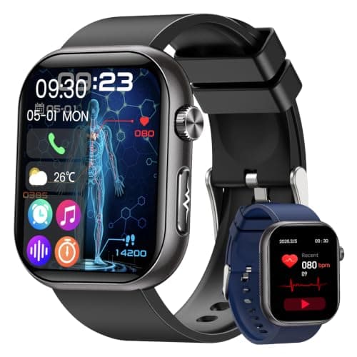 ساعة ذكية بشاشة AMOLED عالية الدقة مقاس 1.96 بوصة للرجال والنساء، ساعة لياقة بدنية مزودة بجهاز تتبع مع سوارين