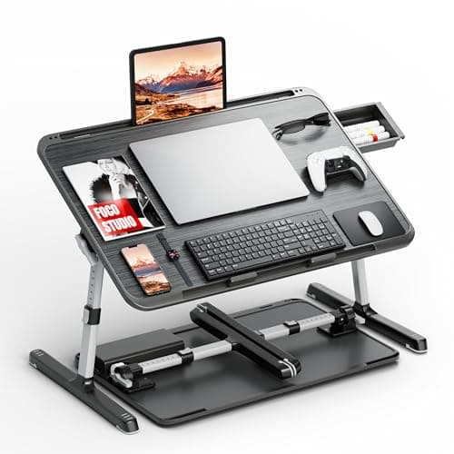 Potuopy Adjustable Laptop Lap Desk, X-Large Foldable Bed Table Tray | XXL-Extra Large Lap Desks for Adults with 8 Heights & Tilt & Storage, Computer Laptop Stand for Painting & Writing on Couch
