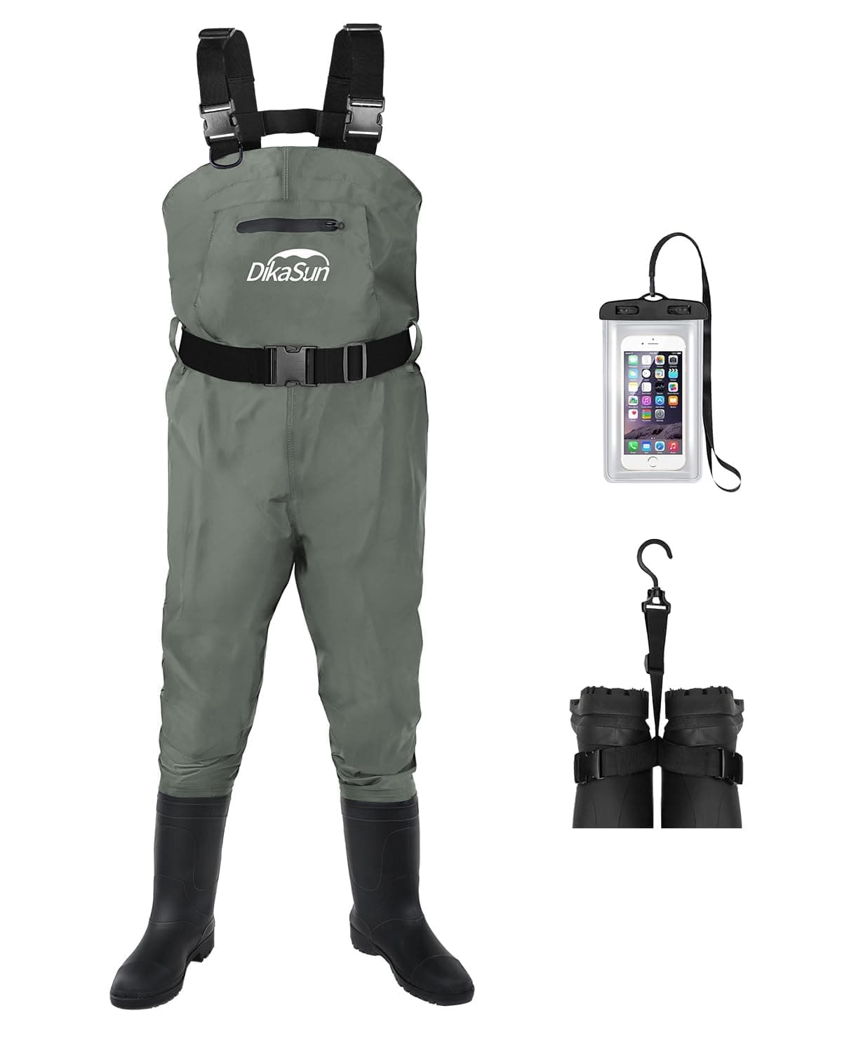 DikaSun Fishing Waders for Men & Women, Waterproof 2-Ply Nylon/PVC Chest Wader with Boots for Outdoor Sizes 4-13 Bootfoot(Grey, M9/W11)