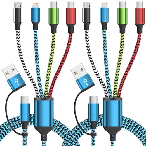 4 in 2 Multi Charging Cable, USBA/C Universal Charging Cords 2 Pack 5FT | Dual Type C Port Phone Charger Cord for Multiple Devices, Travel Charger for iPhone 18-11/Galaxy/Tablets/PS Home,Office,Car
