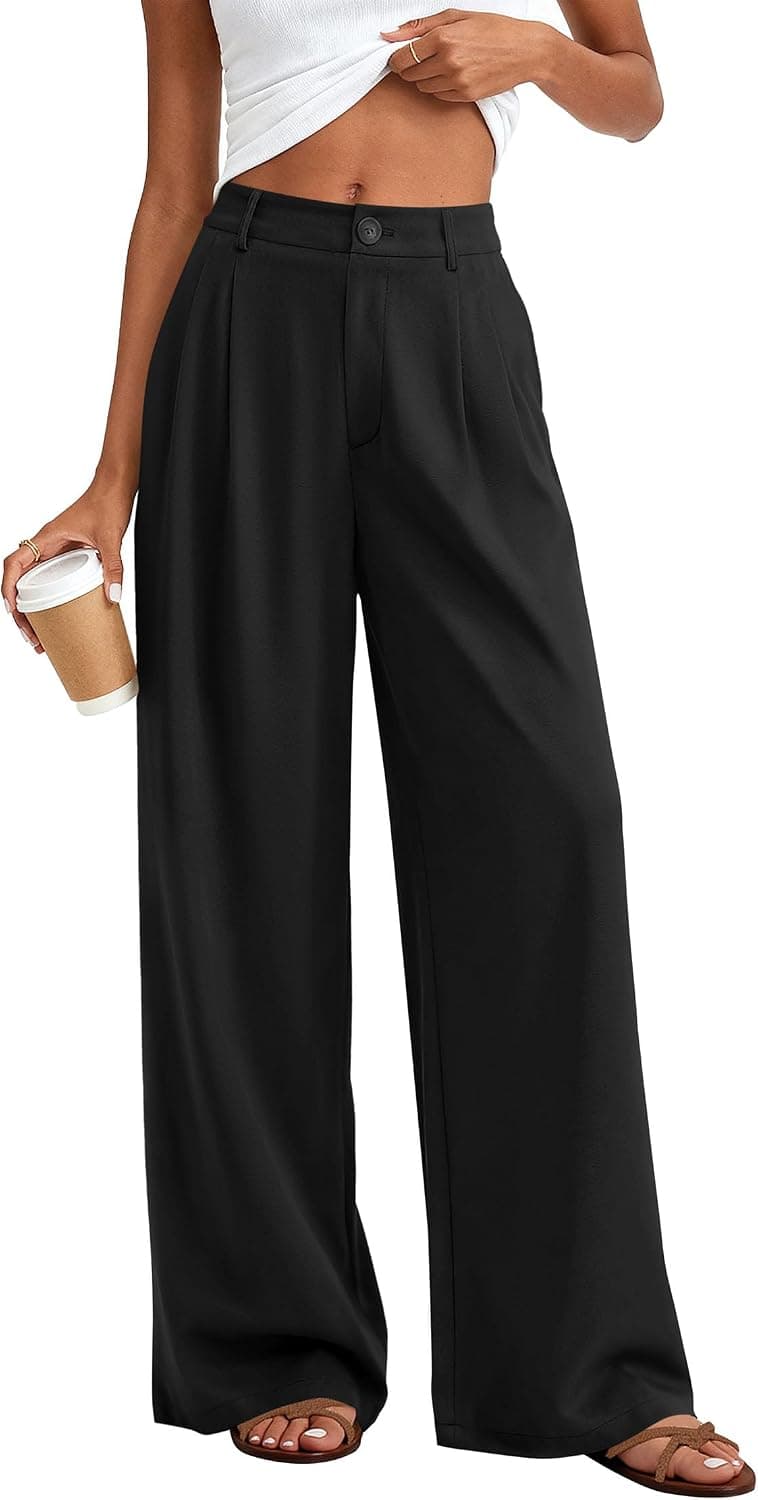 KIRUNDO Wide Leg Pants For Women 2026 Lightweight Flowy Polka Dot Trousers | Soft Business Casual Palazzo Work Pant, Elastic High Waisted Pleated Slacks With Pockets, Daily Travel Vacation Fall Outfits