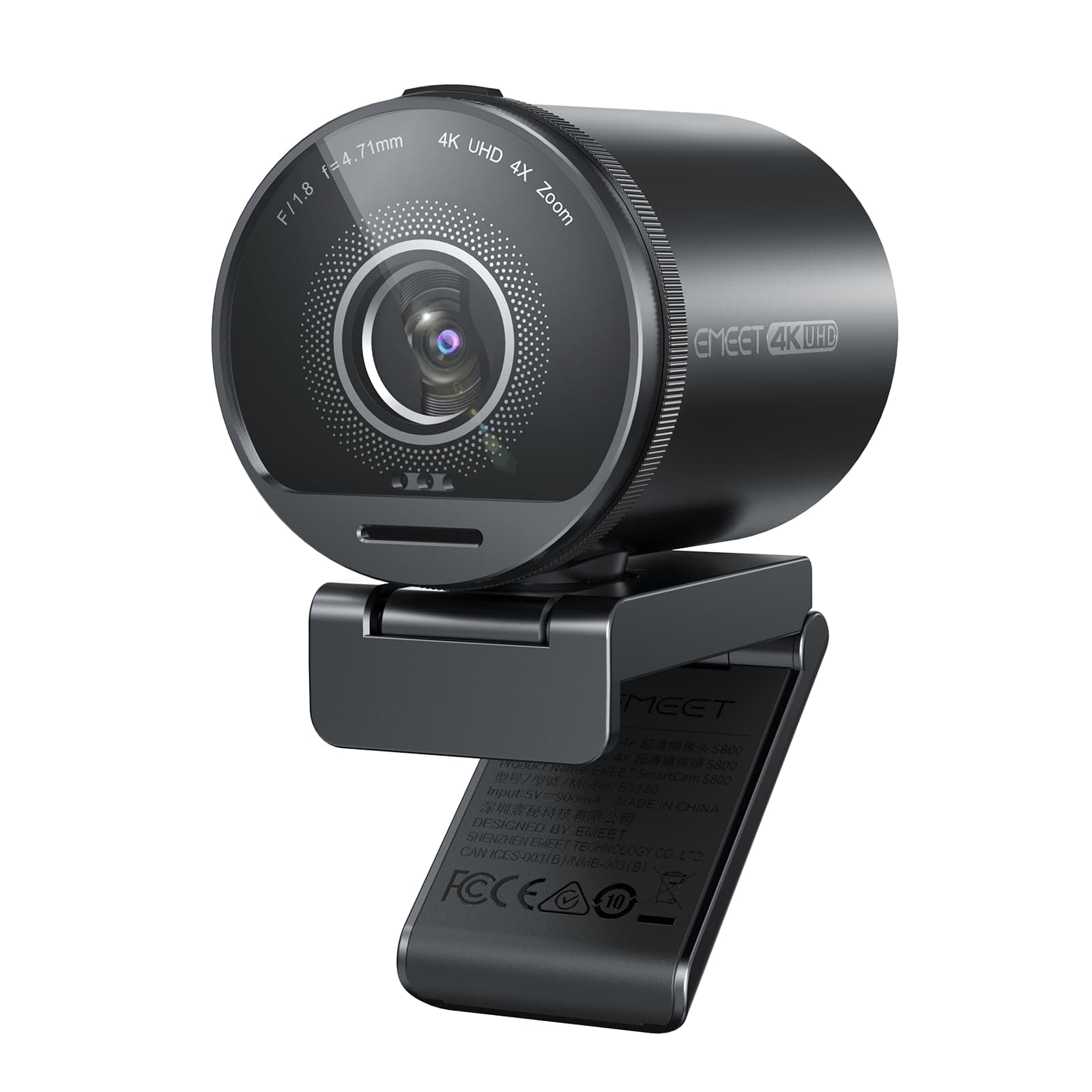 EMEET SmartCam S800 4K Webcam for Streaming, 1/2'' Sensor, Supports HDR | PDAF&TOF Dual-autofocus, 1080P@60fps, 2 Noise-Cancelling Mics, 40°-73° FOV, Perfect for Live Streaming & Online Meetings