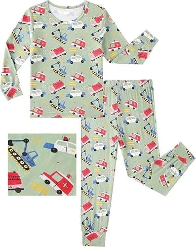 ZEBZOO Boys Pajamas Viscose Derived From Bamboo Toddler Pajama Kids Sleepwear Truck Cars PJs long Sleeve 2-Piece Set 7 Years