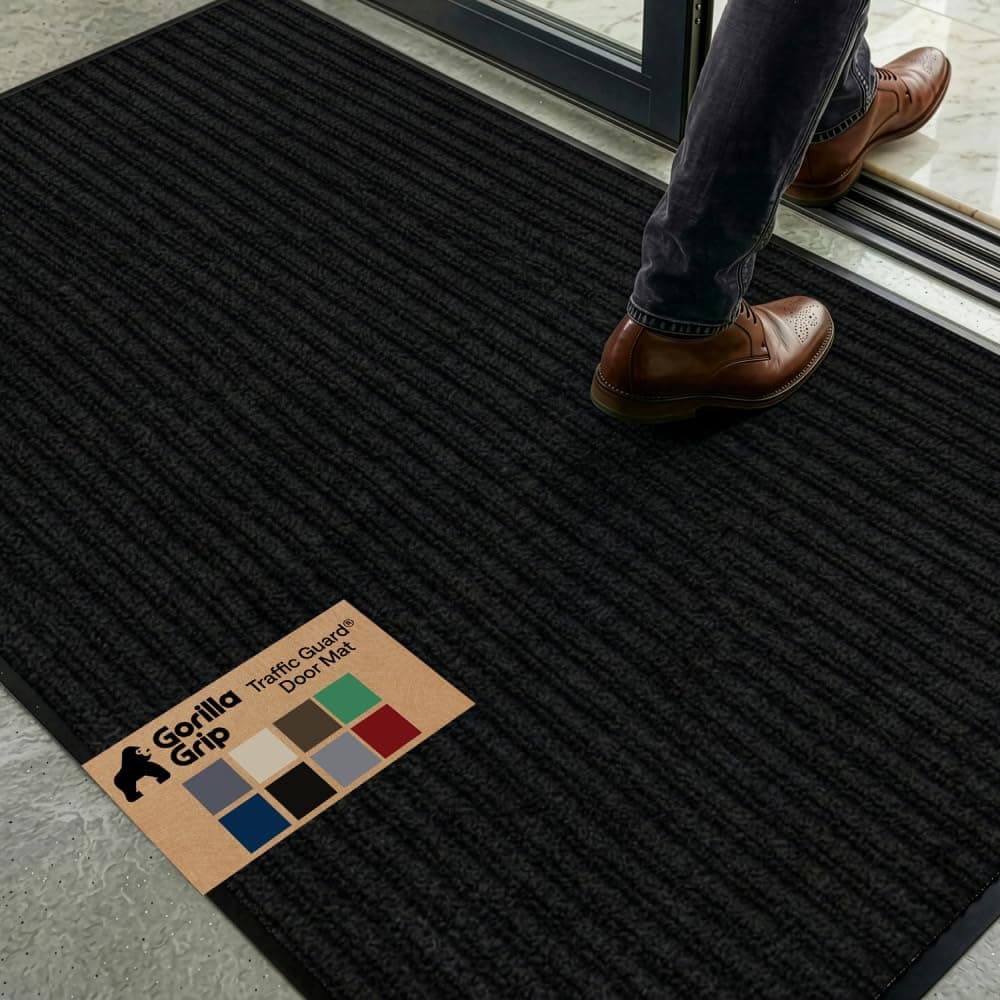 GORILLA GRIP Traffic Guard Indoor Outdoor Heavy Duty Door Mat, 72x48 Black | Waterproof Entryway Doormat, Strong Backing Commercial Floor Mats, Office Hallway, Garage Rugs, Patio, Low Profile Runner Rug