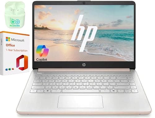 HP 14" Business Laptop Computer with 1-Year Office 365, Intel Quad-Core N150 Processor, 4GB RAM 128GB UFS, Windows 11 Home, PLUSERA Earphones, Natural Silver