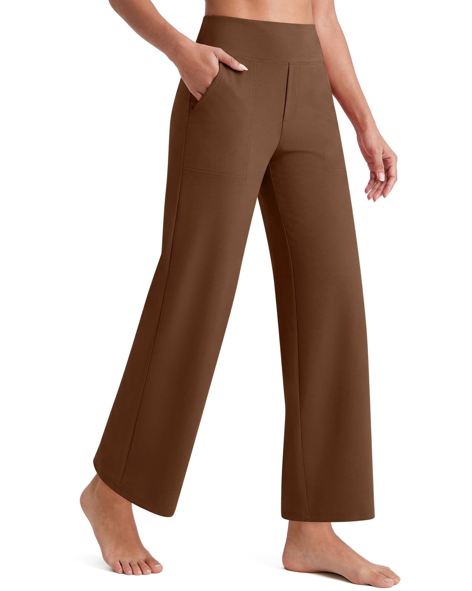G4Free EverGoing Wide Leg Ankle Pants for Petite Women with Pockets Stretch | Moisture Wicking, 4-Way Stretch, 7/8 Ankle Length, Faux Fly Detail, Faux Back Pockets, Yoga To Casual Wear