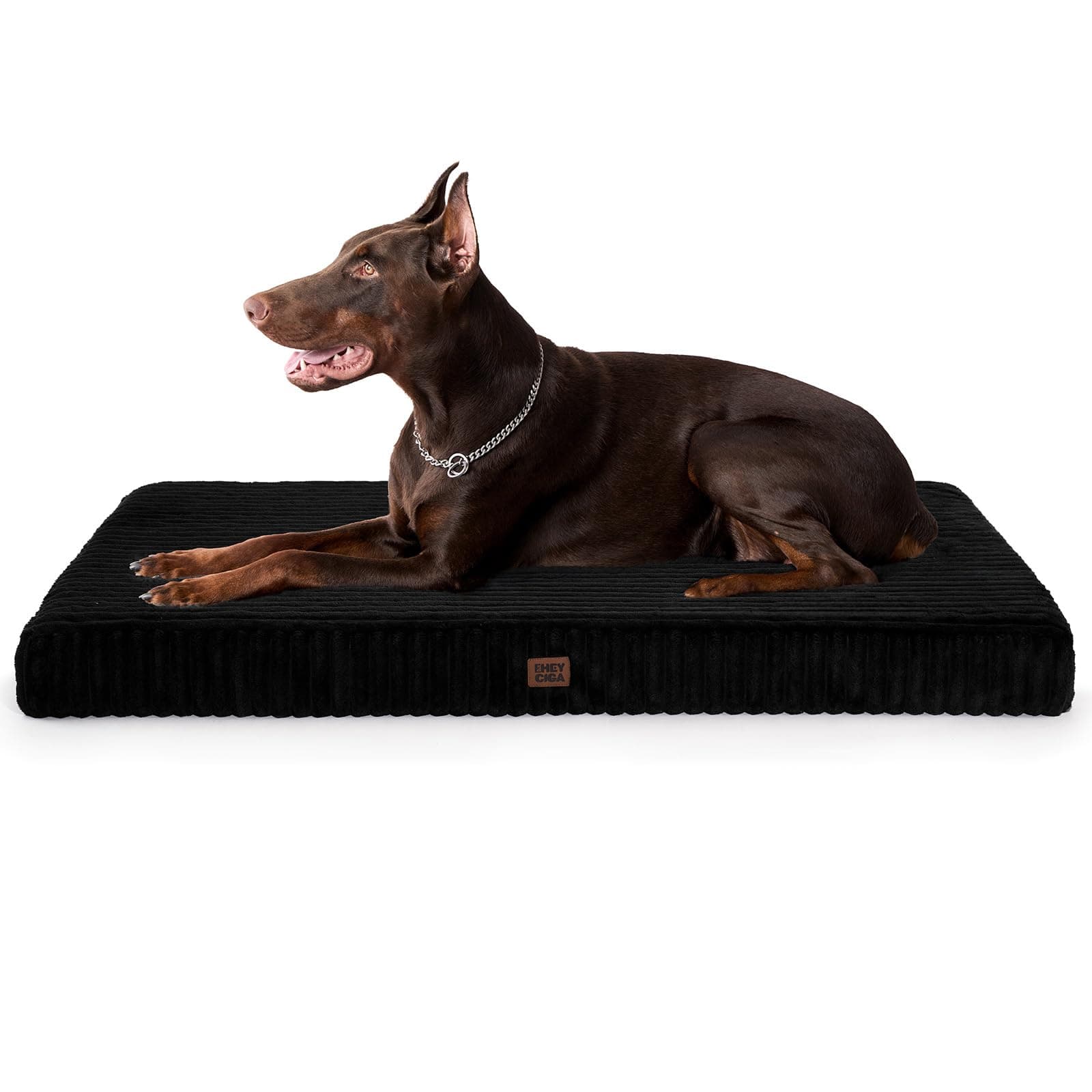 EHEYCIGA Orthopedic XXL Dog Bed 47"x29" Extra Large Pet Beds for Dogs | Comfy Egg-Crate Foam Dog Crate Bed with Washable Removable Cover, Soft Corduroy Fleece Pet Mat with Non-Slip Bottom, Black