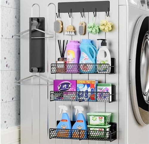 JulktLli 5 Pack Multifunctional Magnetic Shelves for Refrigerator Spice Rack & Washing Machine Organize (Flat style,black)