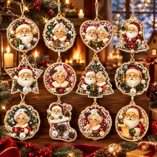 OCFTERY Custom 12PCS DIY Christmas Pearl Diamond Painting Art Ornaments Kit
