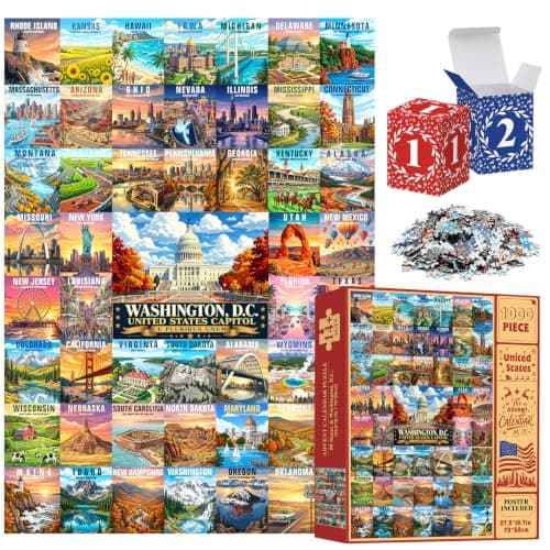 50 States & Washington, D.C. Puzzle Advent Calendar 2026 Adult, United States Advent Calendar Puzzles for Adults, Advent Puzzles 1000 Pieces Christmas Countdown Gifts for Family Friends