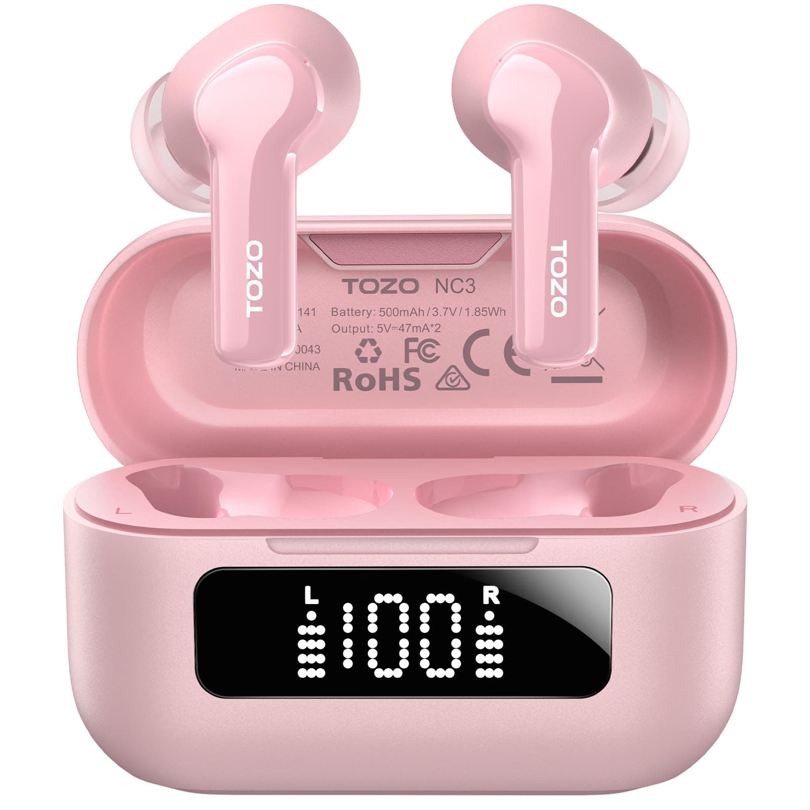 TOZO Hybrid Active Noise Cancelling in Ear Wireless Earbuds, 68H Playtime | 6 Mics AI Clear Calls, LED Display, 32 Preset EQs App, Bluetooth 5.3 Headphones, IPX8 Waterproof, Comfort Fit Ear Buds Black