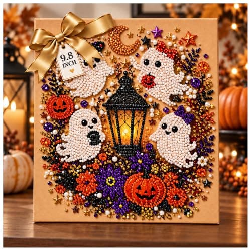 Redane Halloween Pearl Diamond Art Kit for Adults, Four Ghosts 3D Craft | 3D Pearl Bead Painting with 9.8 x 9.8 in Canvas, Easy Seasonal Wall Art and Gift for Beginners and Craft Lovers