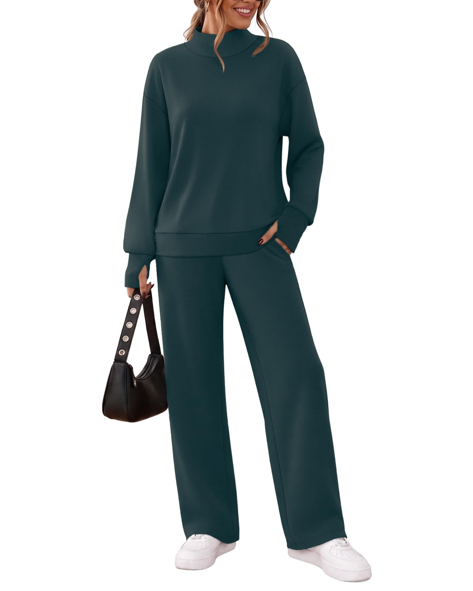 WIHOLL Lounge Sets for Women 2 Piece Teacher Outfits Airport Travel Outfit | womens fall outfits with thumb hole two piece sets for women dressy matching sets travel vacation outfits maternity sets