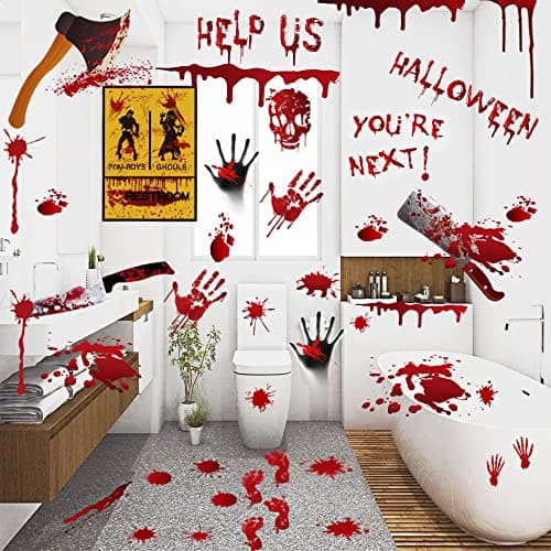 84Pcs Halloween Handprint Footprint Stickers Window Bathroom Floor Decor