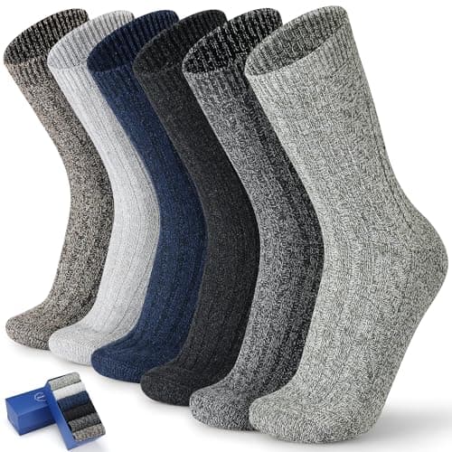 ICEIVY Socks for Men 5-6 Pairs Winter Warm Wool Thermal Socks Gifts For Men | Heated Mens Socks Cold Weather Crew Cotton Breathable Ankle Hiking Work Soft Thick Socks With Gifts Box Stocking Stuffers